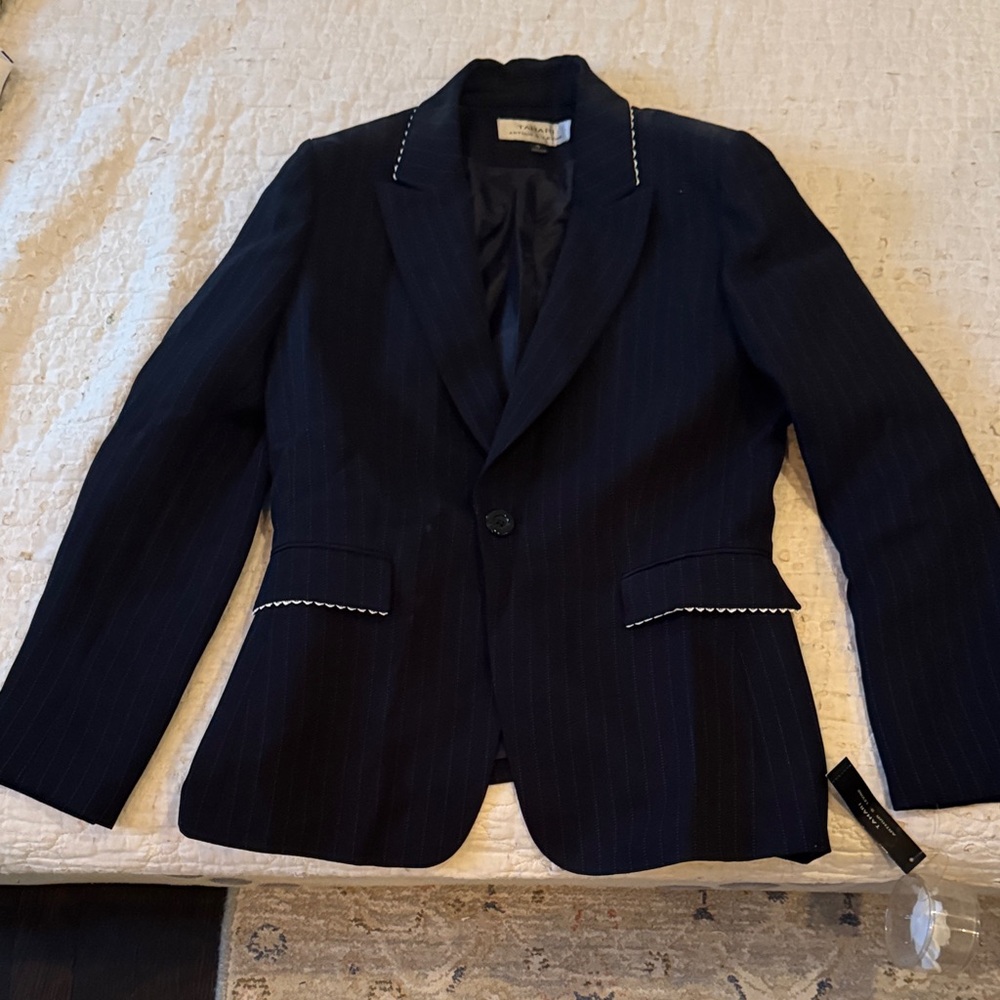 Tahari Navy Pinstripe Blazer